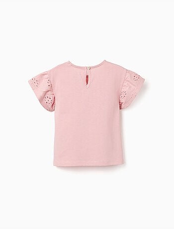 T-shirt en coton avec manches en broderie anglaise