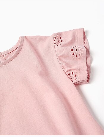 T-shirt en coton avec manches en broderie anglaise