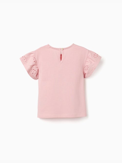 T-shirt en coton avec manches en broderie anglaise - Kiabi