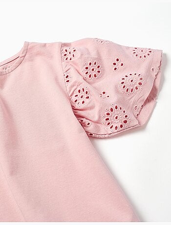 T-shirt en coton avec manches en broderie anglaise