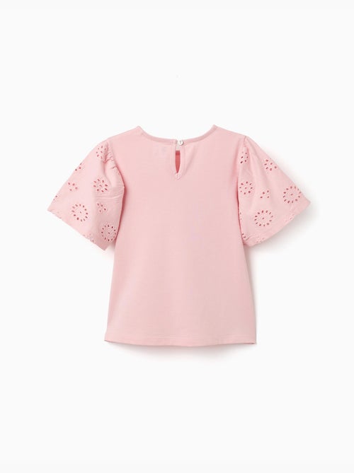 T-shirt en coton avec manches en broderie anglaise - Kiabi