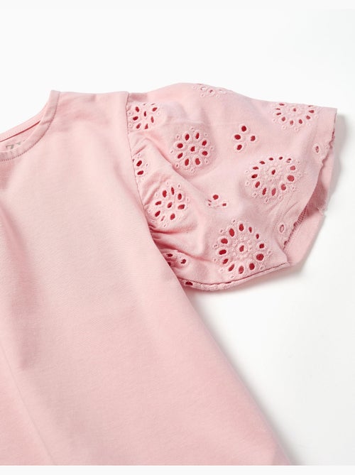 T-shirt en coton avec manches en broderie anglaise - Kiabi