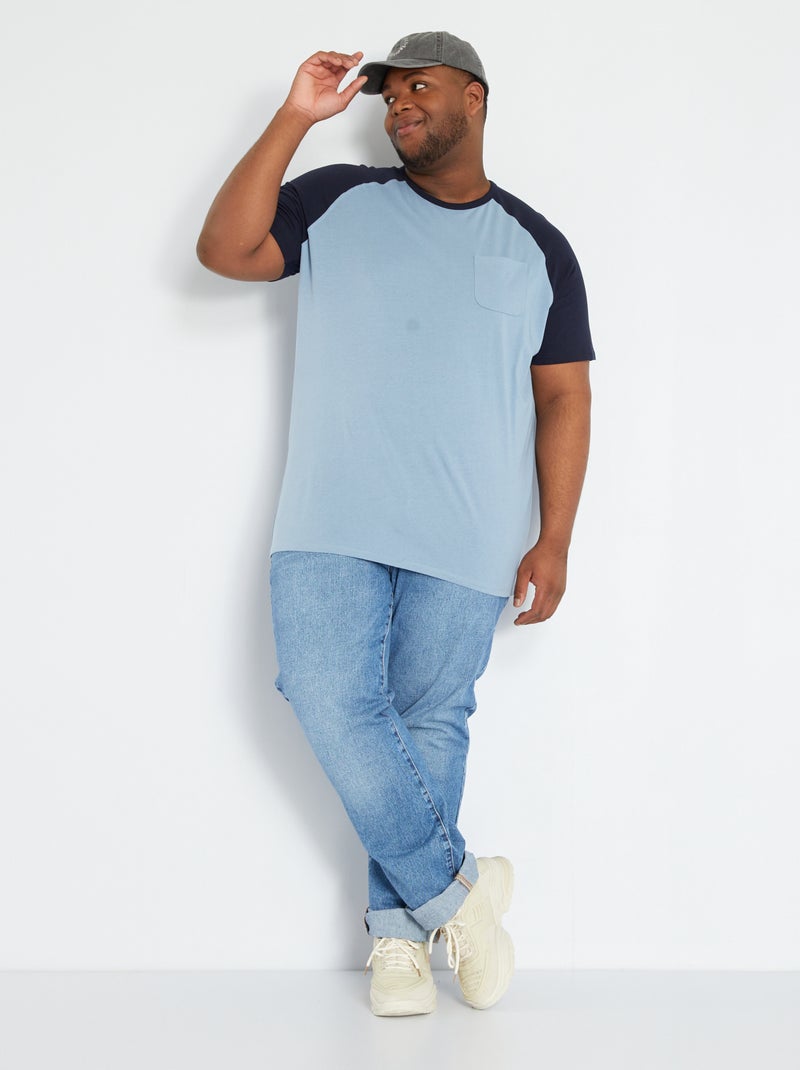 T-shirt en coton avec manches raglan bleu denim - Kiabi