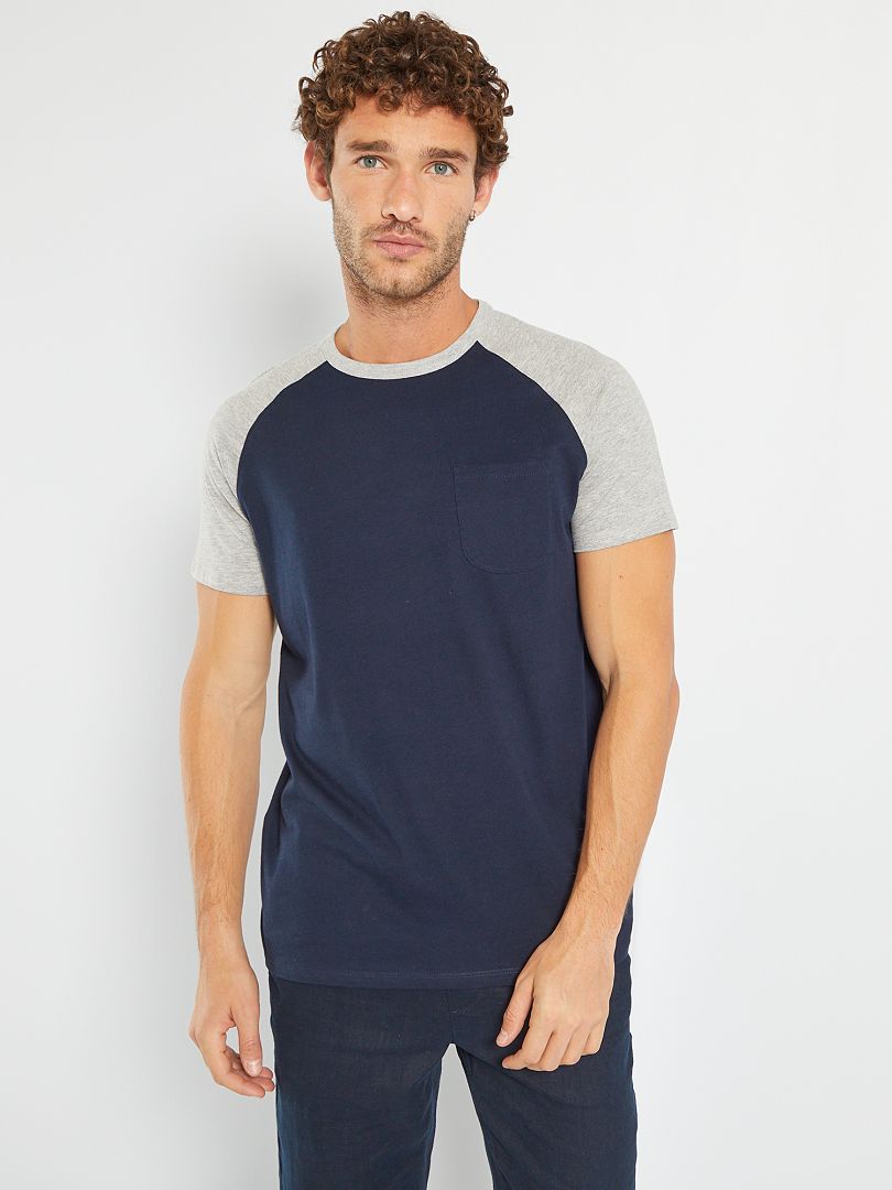 T-shirt en coton avec manches raglan bleu marine - Kiabi