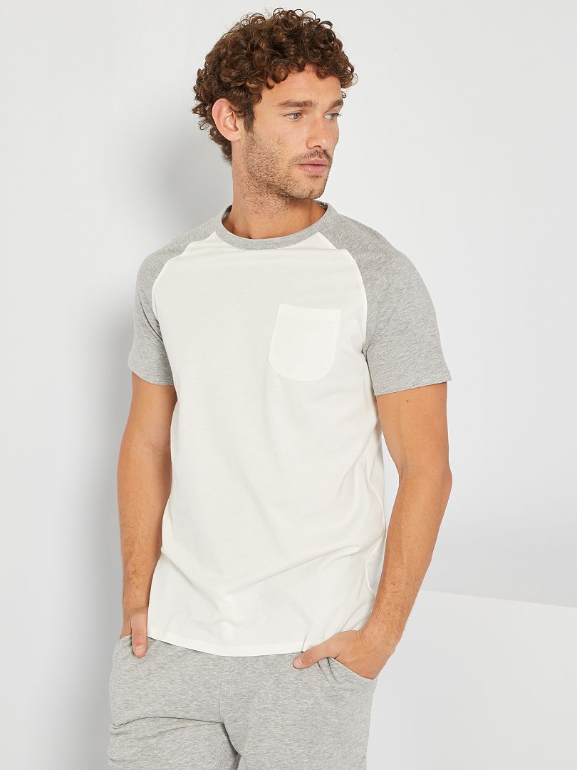 T-shirt en coton avec manches raglan gris - Kiabi