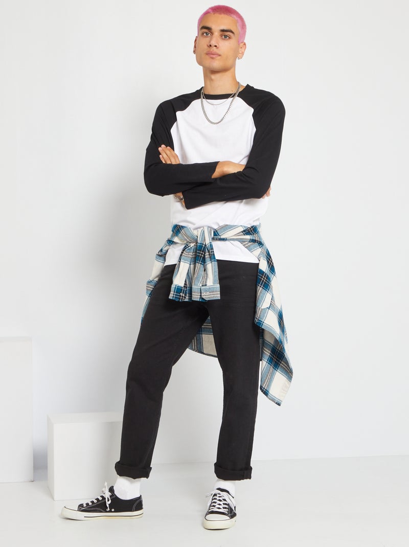 T-shirt en coton avec manches raglan noir - Kiabi