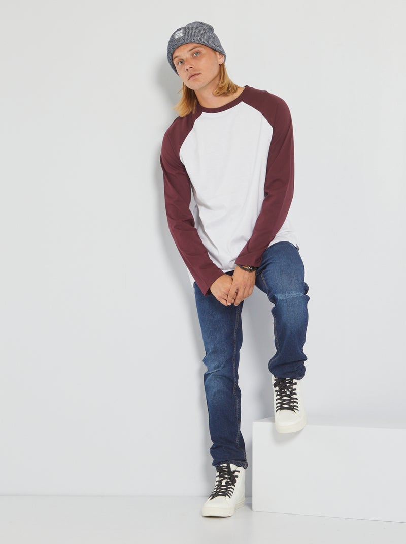 T-shirt en coton avec manches raglan Rouge pourpre - Kiabi