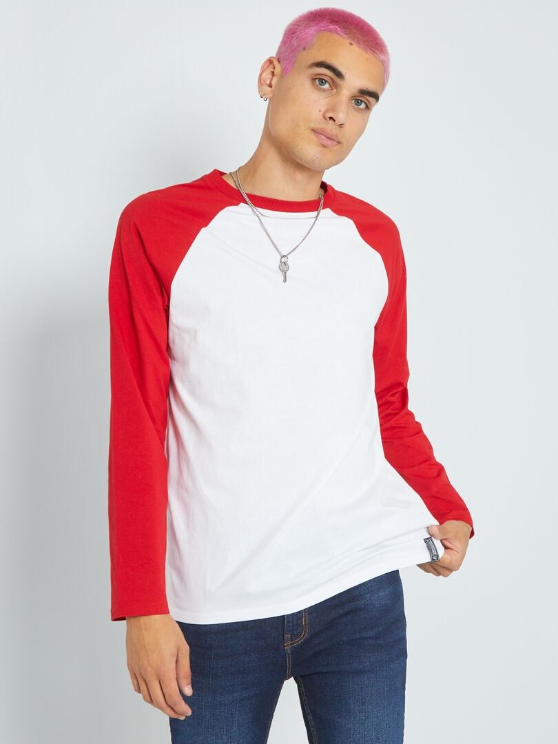 T-shirt en coton avec manches raglan Rouge - Kiabi