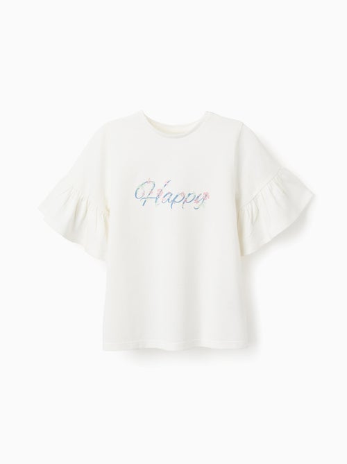 T-Shirt en Coton avec Manches Volantées - Kiabi