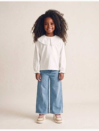 T-shirt en coton avec maxi col en broderie anglaise