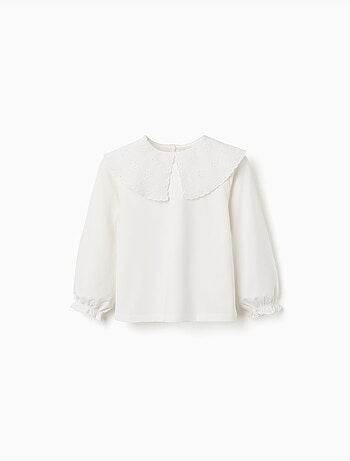 T-shirt en coton avec maxi col en broderie anglaise