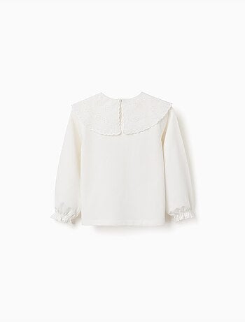 T-shirt en coton avec maxi col en broderie anglaise