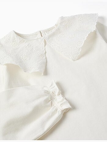 T-shirt en coton avec maxi col en broderie anglaise