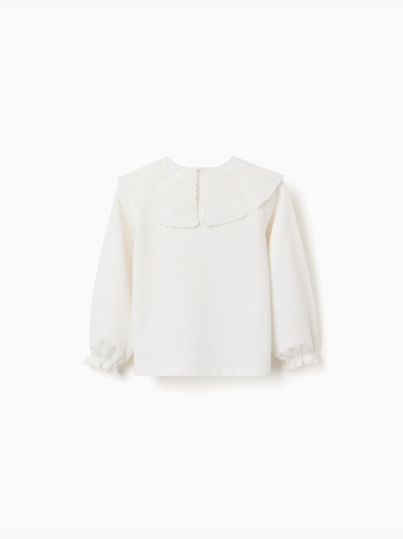 T-shirt en coton avec maxi col en broderie anglaise Blanc - Kiabi