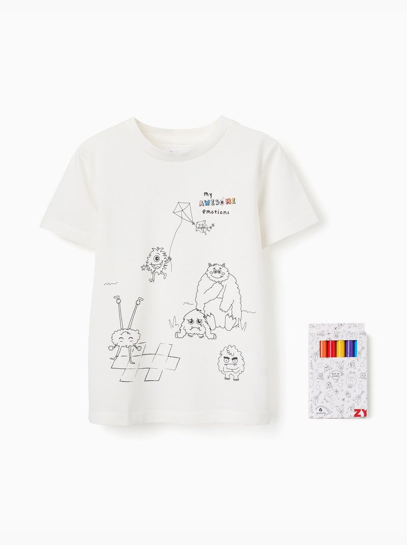T-shirt en coton avec Monstres des Émotions à colorier Blanc - Kiabi
