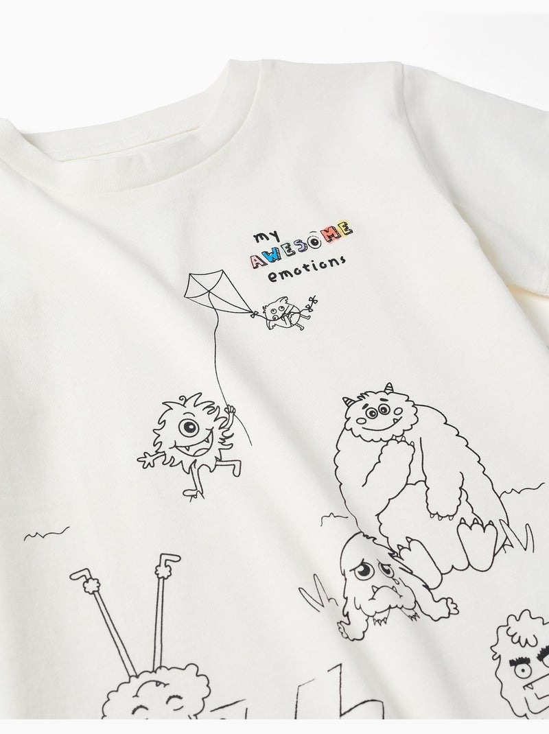 T-shirt en coton avec Monstres des Émotions à colorier Blanc - Kiabi
