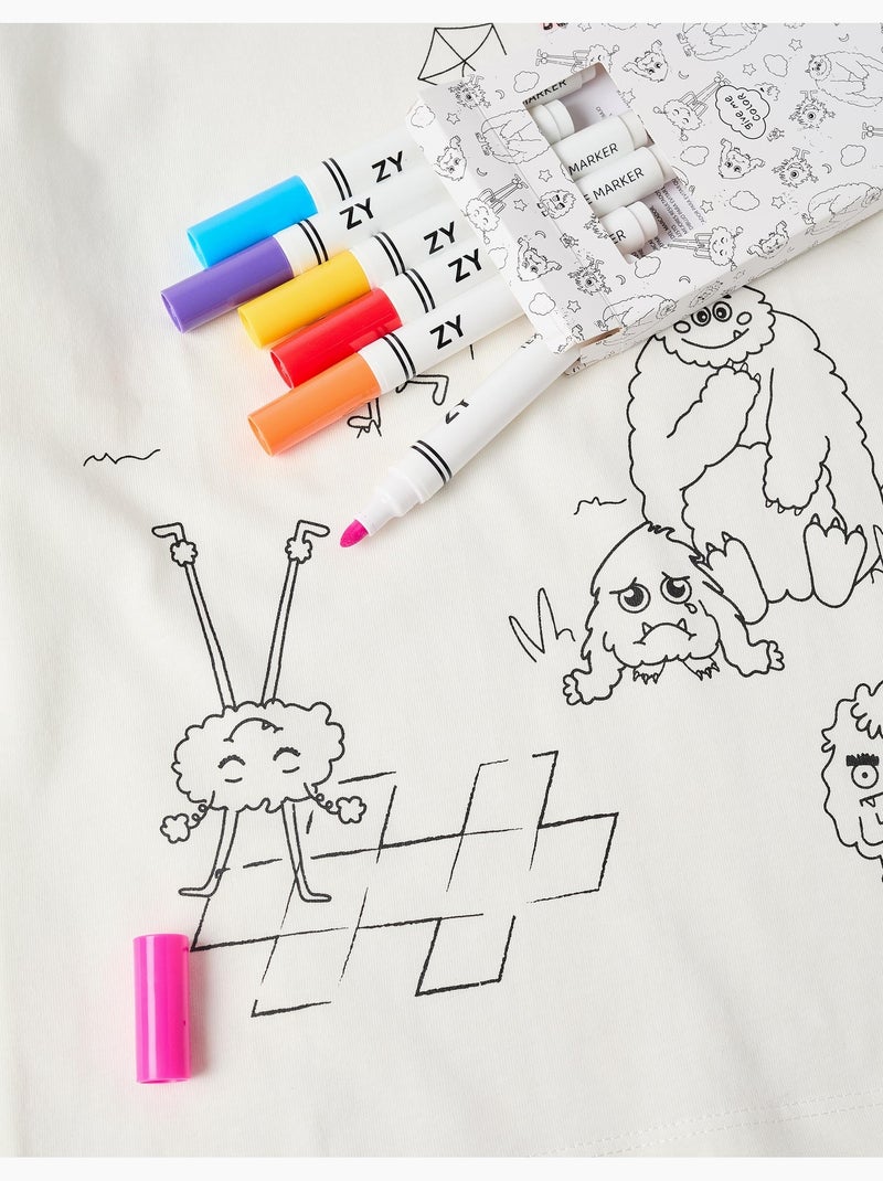 T-shirt en coton avec Monstres des Émotions à colorier Blanc - Kiabi