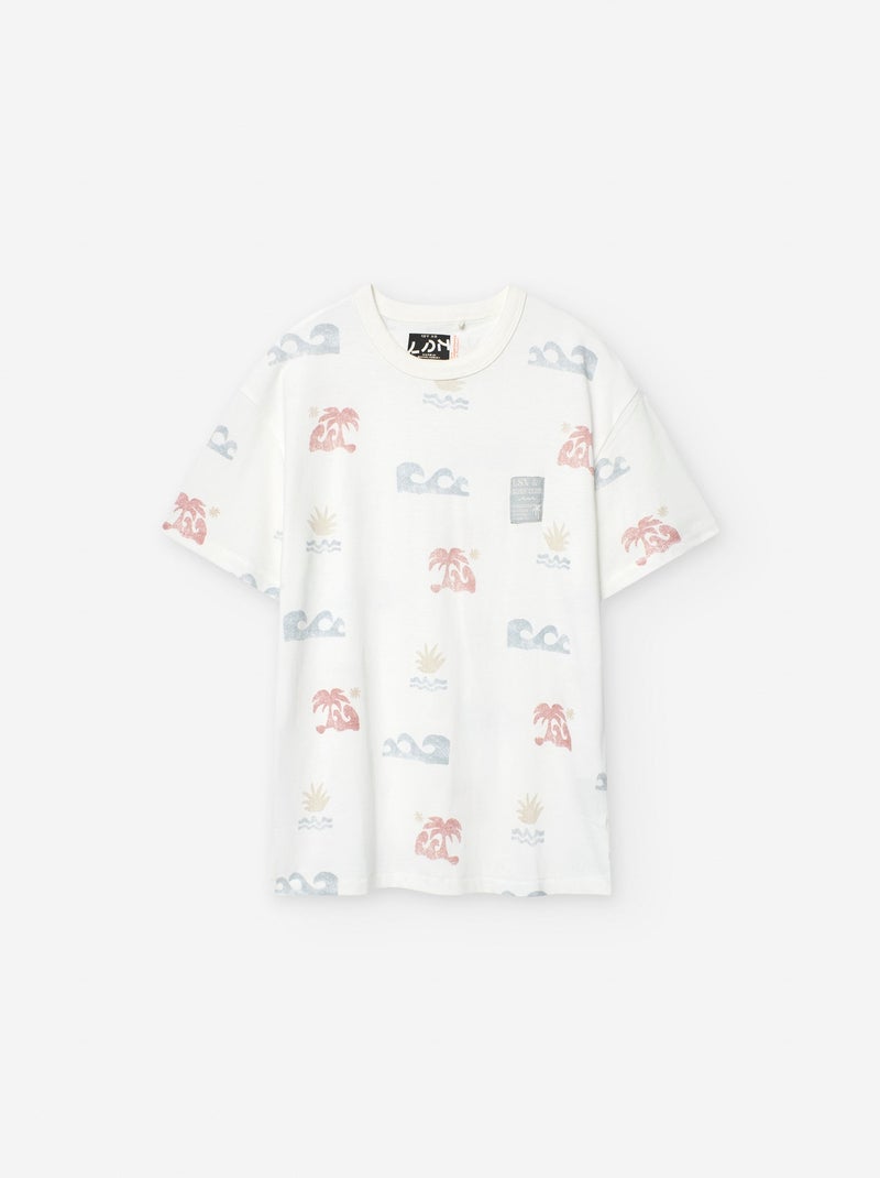 T-shirt en Coton avec Motif Blanc Ecru - Kiabi