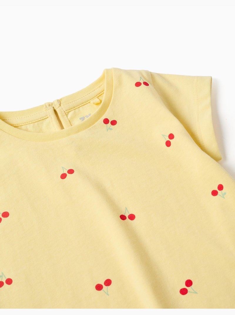 T-shirt en coton avec motif cerise Jaune clair - Kiabi