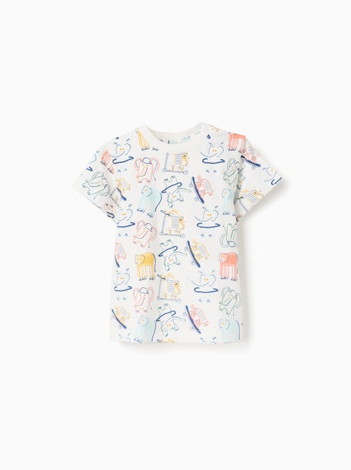 T-shirt en coton avec motif éléphant et tigre - Kiabi