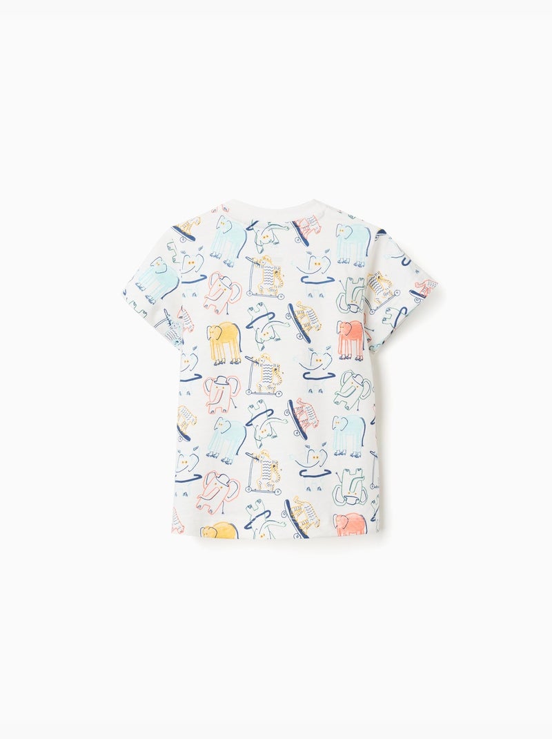 T-shirt en coton avec motif éléphant et tigre Beige clair - Kiabi