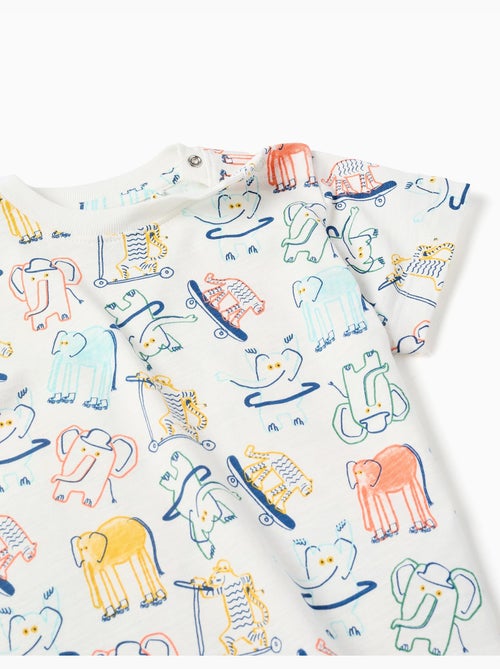 T-shirt en coton avec motif éléphant et tigre - Kiabi