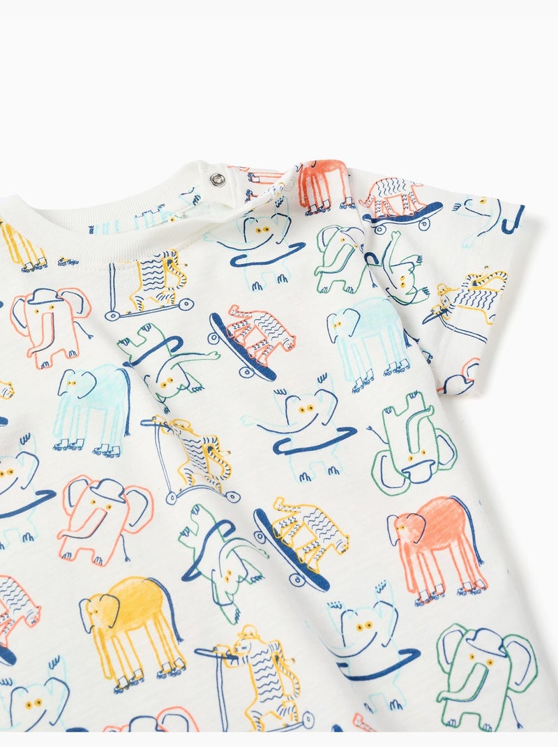 T-shirt en coton avec motif éléphant et tigre Beige clair - Kiabi