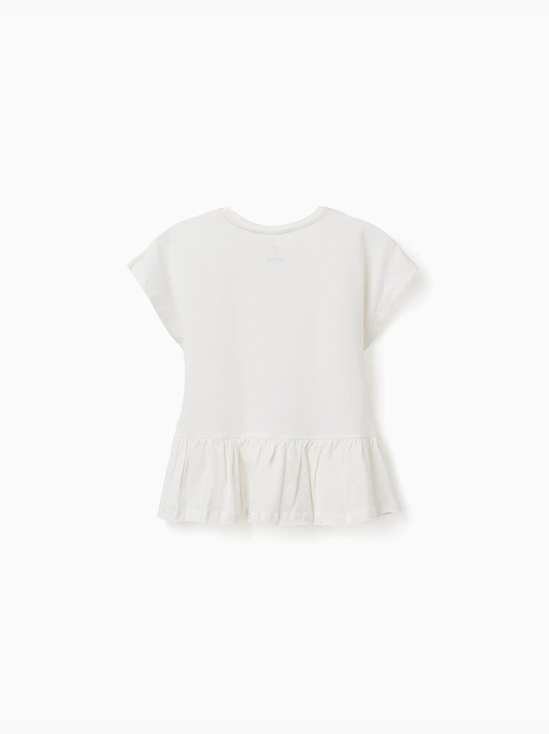 T-shirt en coton avec ourlet à volants Blanc - Kiabi