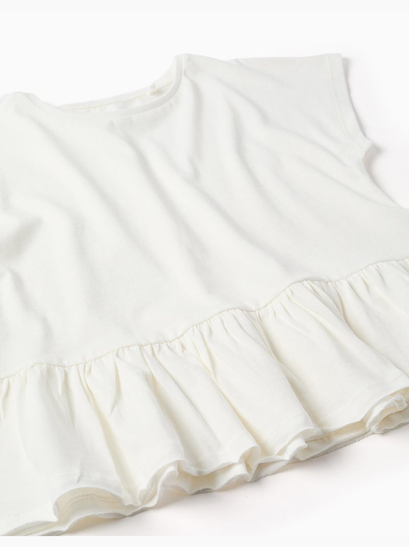 T-shirt en coton avec ourlet à volants Blanc - Kiabi