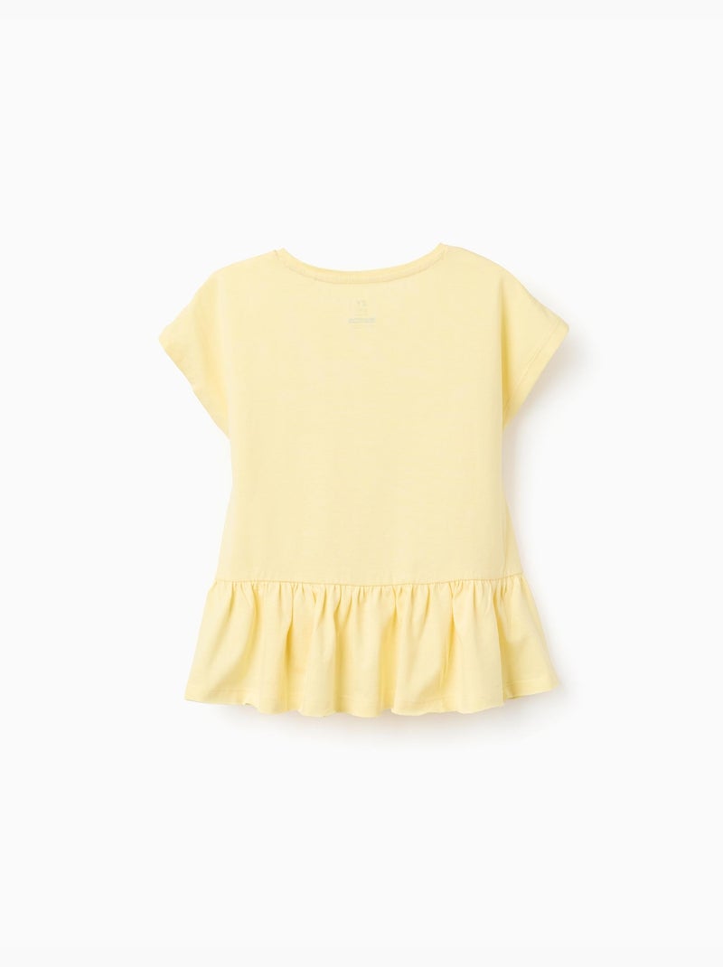 T-shirt en coton avec ourlet à volants Jaune clair - Kiabi