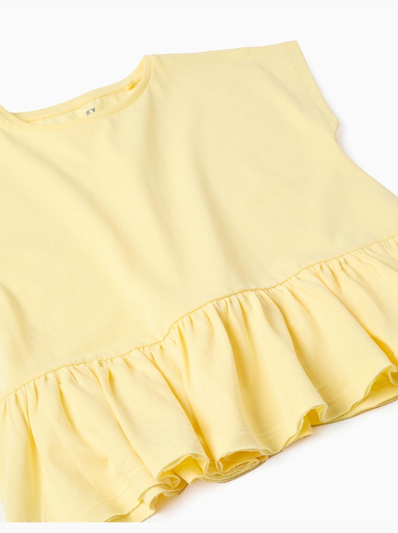 T-shirt en coton avec ourlet à volants Jaune clair - Kiabi
