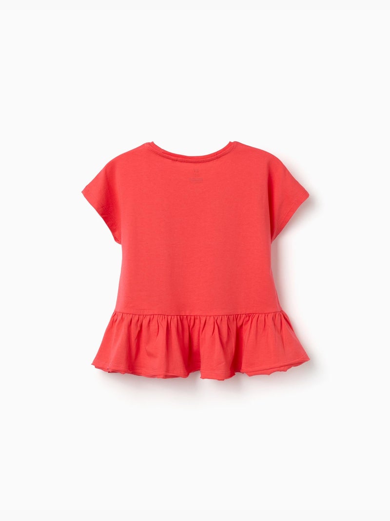 T-shirt en coton avec ourlet à volants Rose - Kiabi