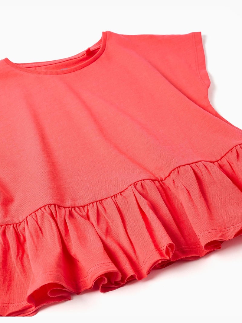 T-shirt en coton avec ourlet à volants Rose - Kiabi
