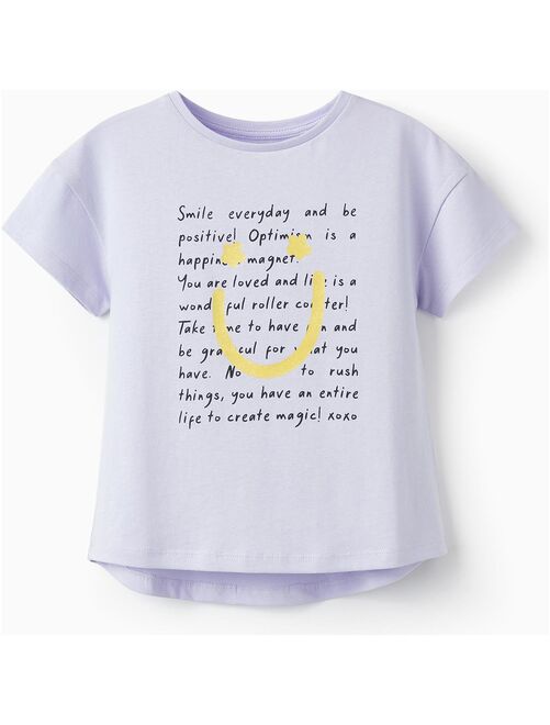 T-shirt en coton avec paillettes pour fille 'Smile Everyday' manches courtes THE WAVE TRIBE - Kiabi
