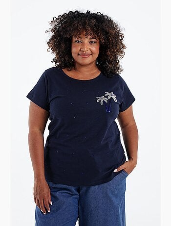 T-shirt en coton avec palmier en sequins