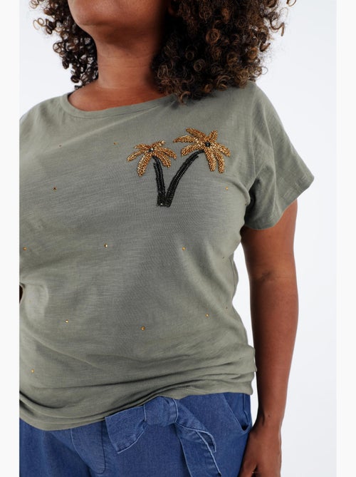 T-shirt en coton avec palmier en sequins PAPRIKA - Kiabi