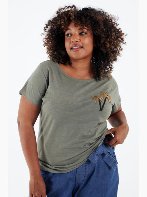 T-shirt en coton avec palmier en sequins PAPRIKA - Kiabi