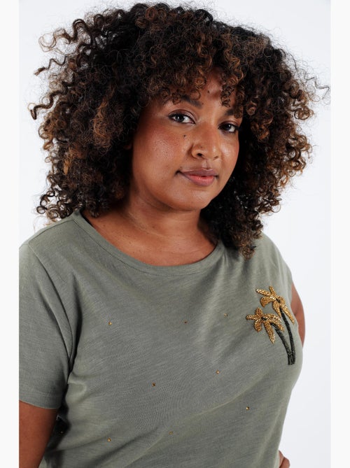 T-shirt en coton avec palmier en sequins PAPRIKA - Kiabi