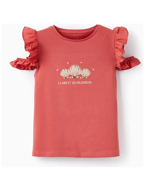 T-shirt en Coton avec Perles pour Fille 'Coquillages' manches courtes  MONTE-CARLO - Kiabi