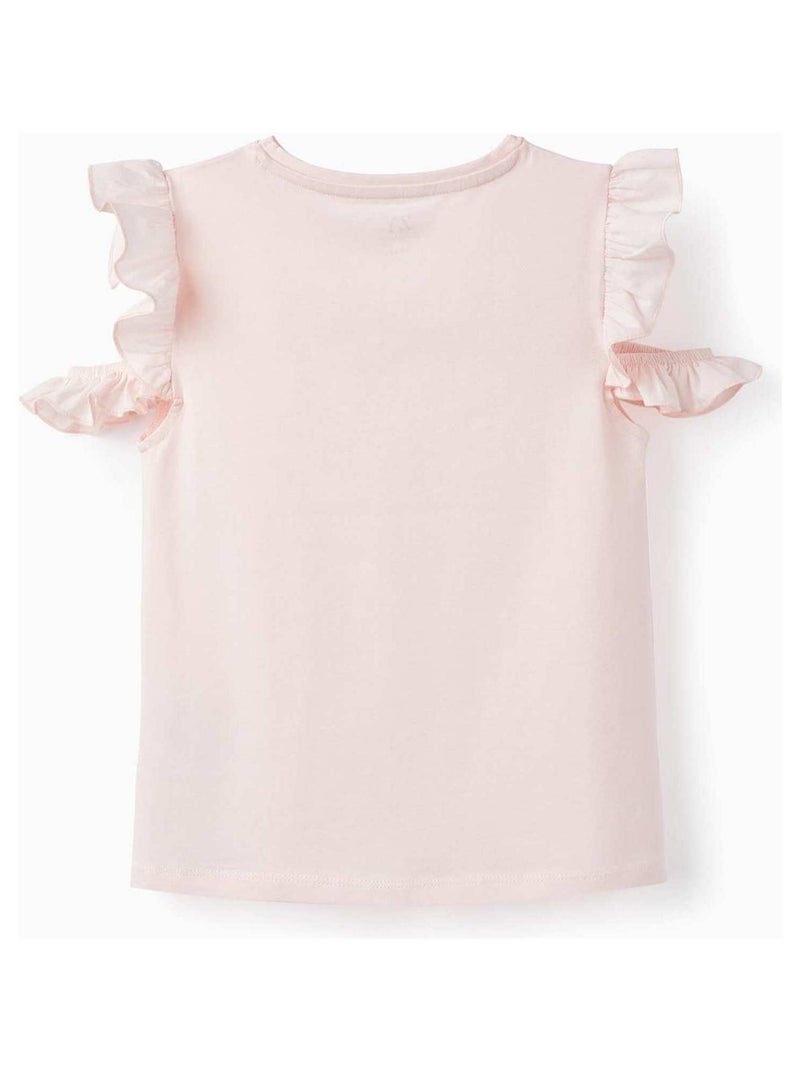 T-shirt en Coton avec Perles pour Fille 'Coquillages' manches courtes  MONTE-CARLO Rose clair - Kiabi