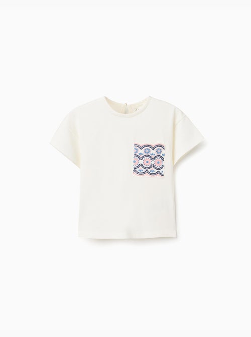 T-shirt en coton avec poche brodée - Kiabi