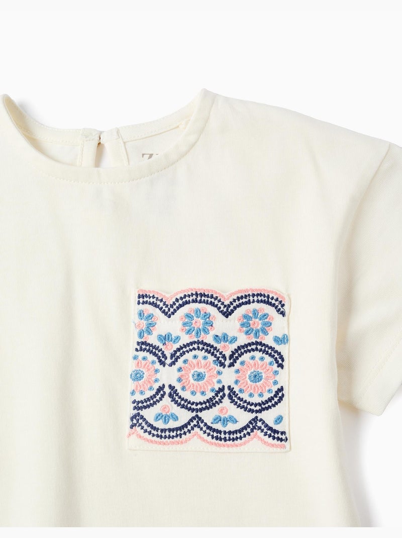 T-shirt en coton avec poche brodée Beige clair - Kiabi