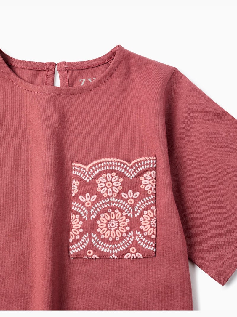 T-shirt en coton avec poche brodée Marron - Kiabi