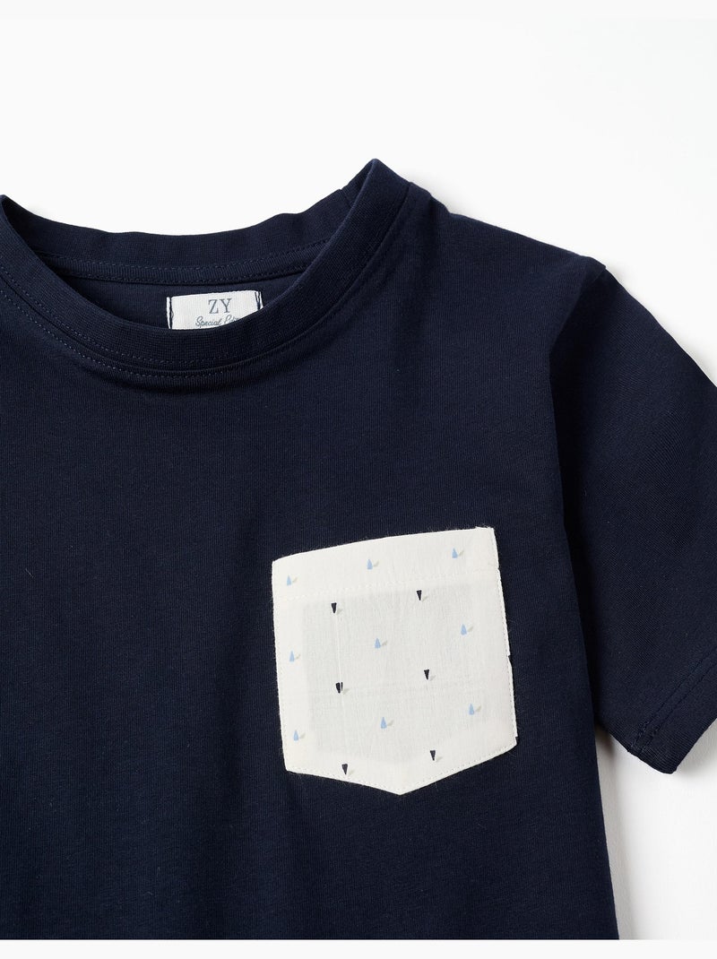 T-shirt en coton avec poche poitrine Bleu Bleu - Kiabi