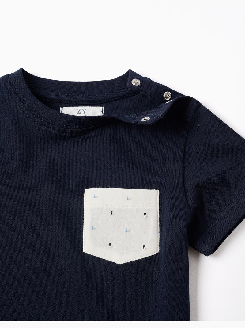 T-shirt en coton avec poche poitrine Bleu Bleu - Kiabi