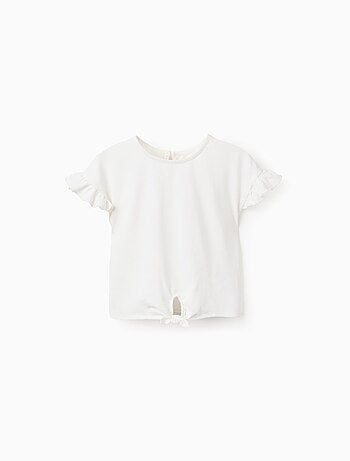 T-Shirt en Coton avec Volants et Noeud