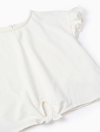 T-Shirt en Coton avec Volants et Noeud