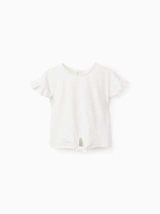 T-Shirt en Coton avec Volants et Noeud