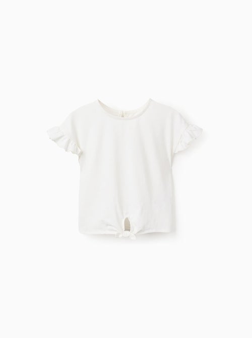 T-Shirt en Coton avec Volants et Noeud - Kiabi