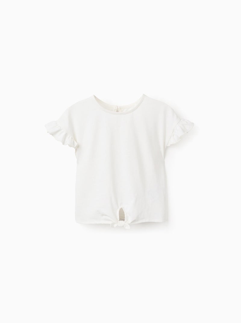 T-Shirt en Coton avec Volants et Noeud Blanc - Kiabi